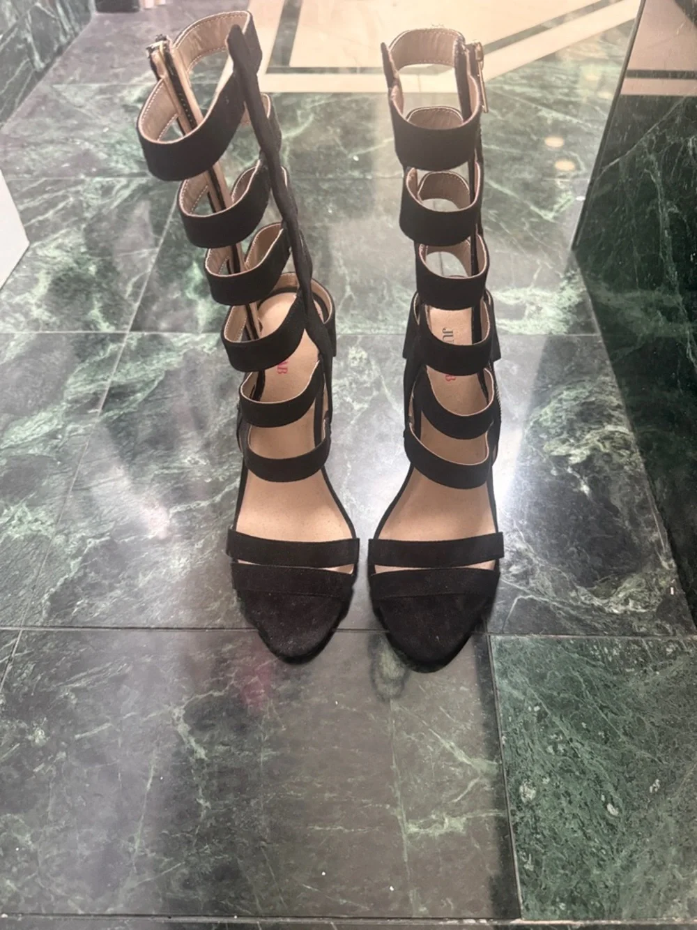 JustFab Black Strappy Knee-High Gladiator Heels - Picture 2 of 4